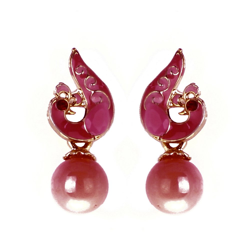 HANGING LATEST TRENDY UNIQUE TRADITIONAL PINK PEACOCK WITH PEARL EARRING DESIGN 87
