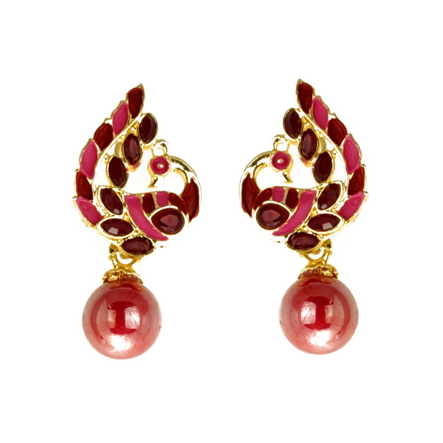 HANGING LATEST TRENDY UNIQUE TRADITIONAL PINK PEACOCK WITH PEARL EARRING DESIGN 88